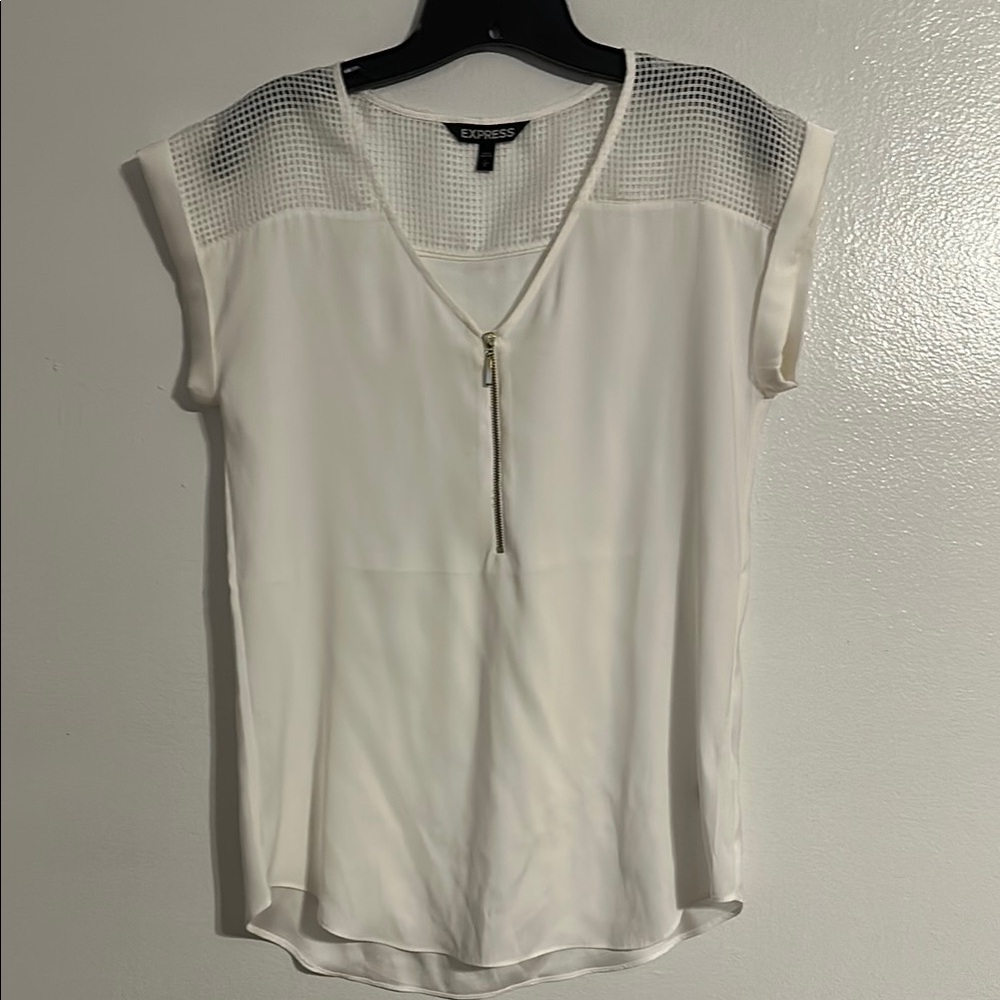 Express Women's White Top with Zipper Detail